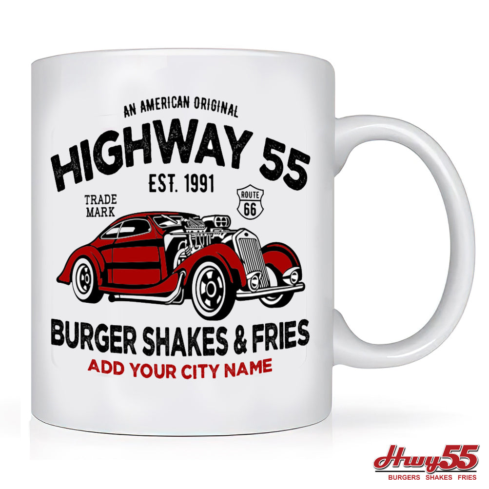 Coffee Mug - Highway 55 Refuel Old Car Add Your City – hwy55store