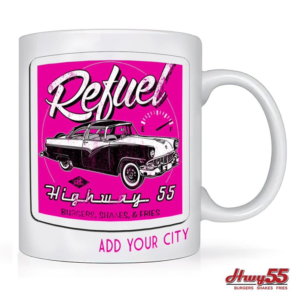 Coffee Mug - Highway 55 Refuel Old Car Add Your City